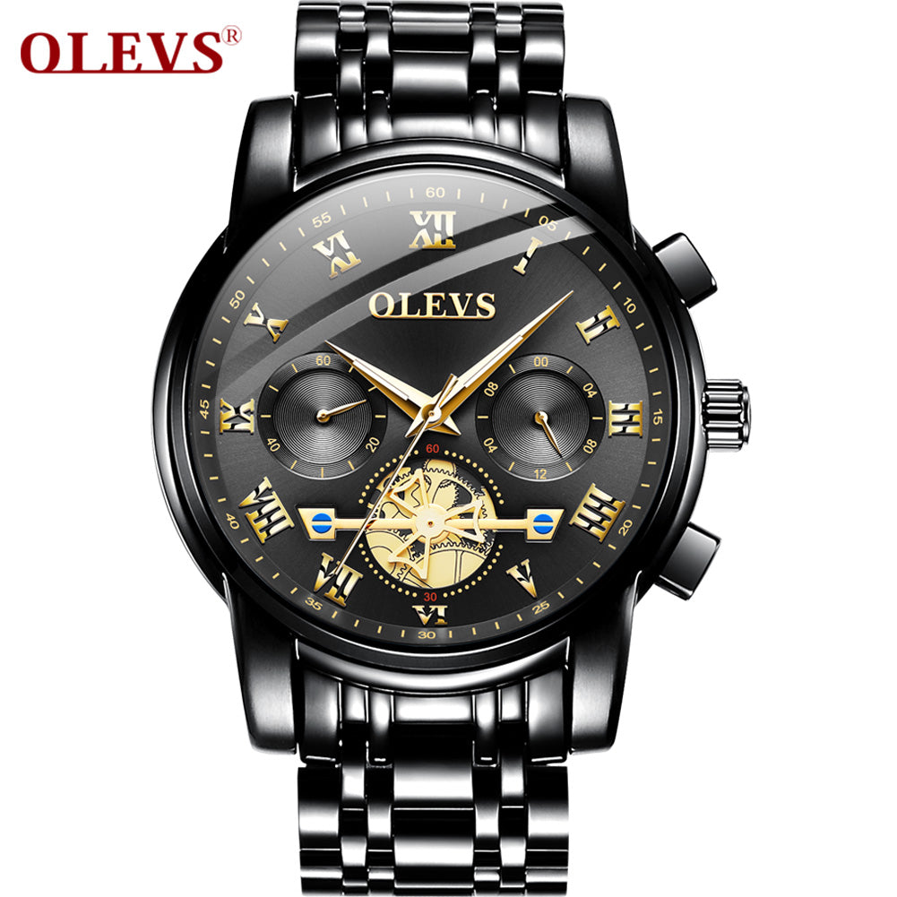 OLEVS Original Men's Quartz Watch Leather Strap Diamond Design Fashion  Simplicity Business Wrist Watch for Men Auto Date Clock