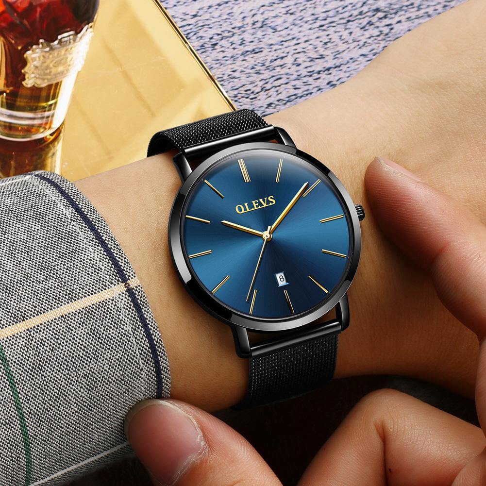 OLEVS Casual Thin Waterproof Watch for Young Gentleman Black
