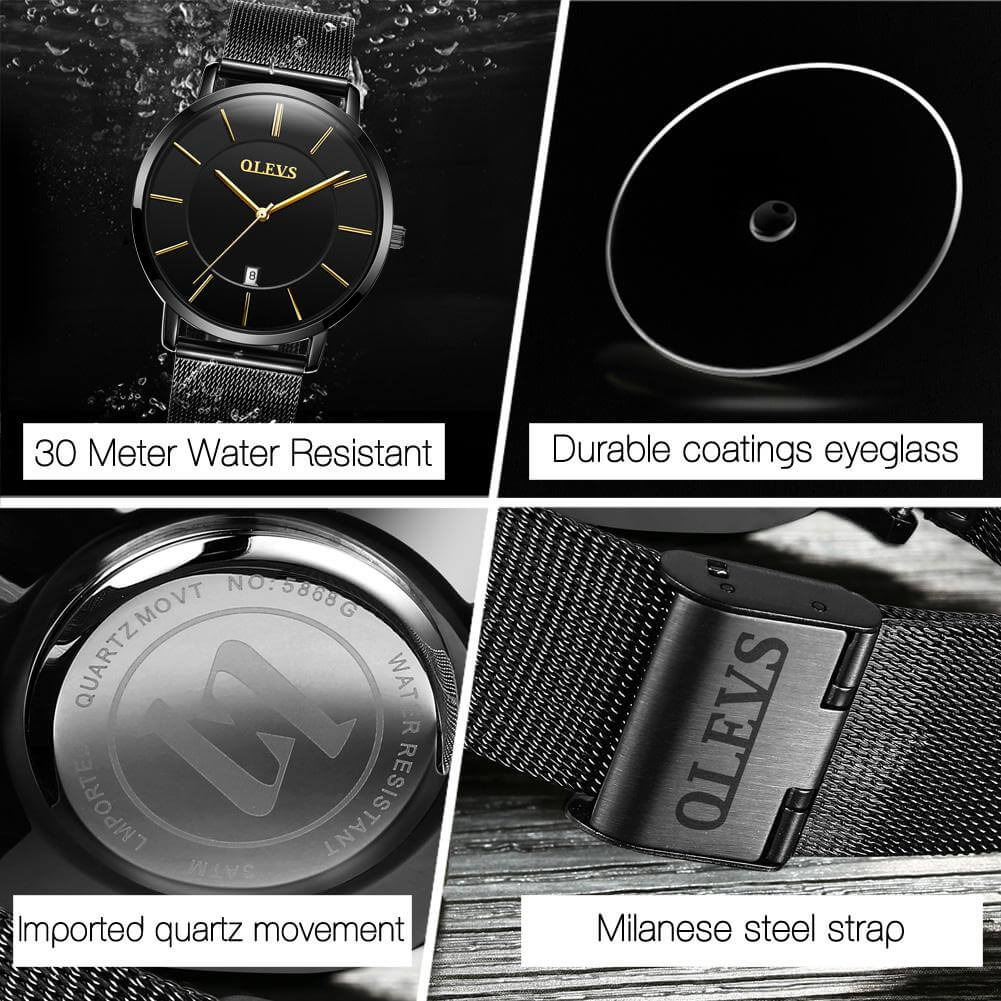 OLEVS Casual Thin Waterproof Watch for Young Gentleman Black