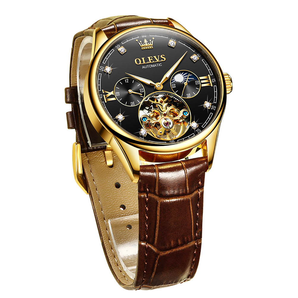 Olevs Tourbillon skeleton luxury business Moon Phase Calendar