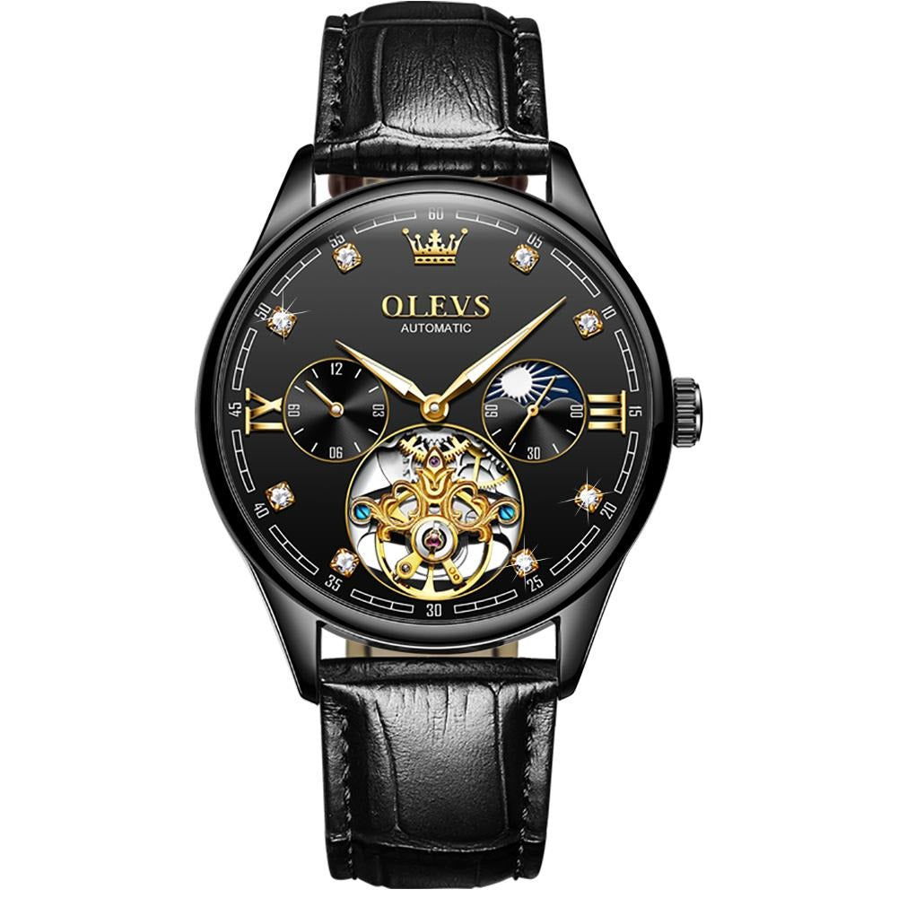 Olevs Tourbillon skeleton luxury business Moon Phase Calendar 